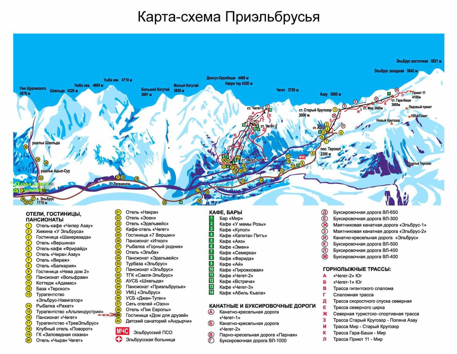 Карта-схема трасс Приэльбрусья, Зима Лето