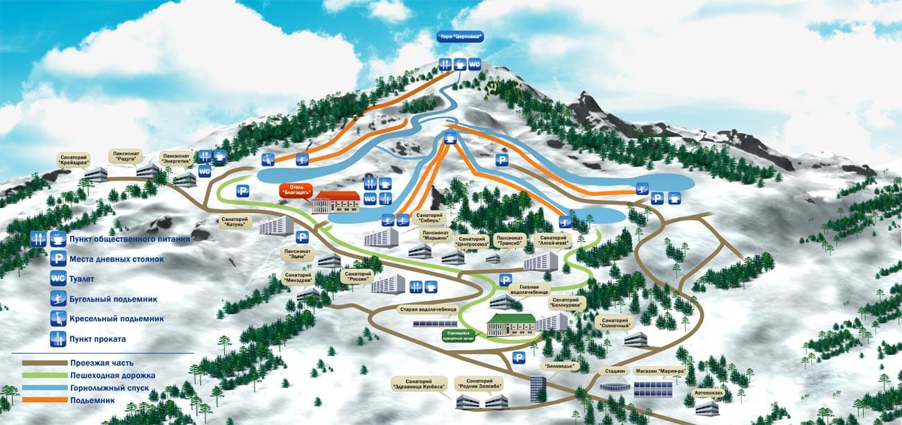 Карта-схема трасс Белокуриха, Зима Лето